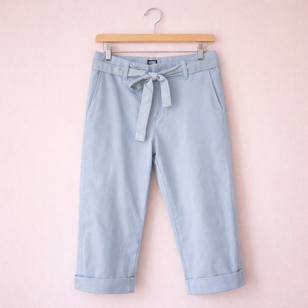 AUTHENTIC Roots Baby Blue Tie Waist Capri Pants Sz 6